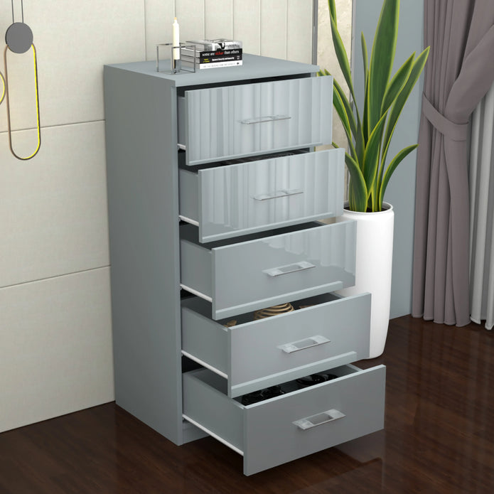 5 Tier High Gloss Chest of Drawers with Handles.