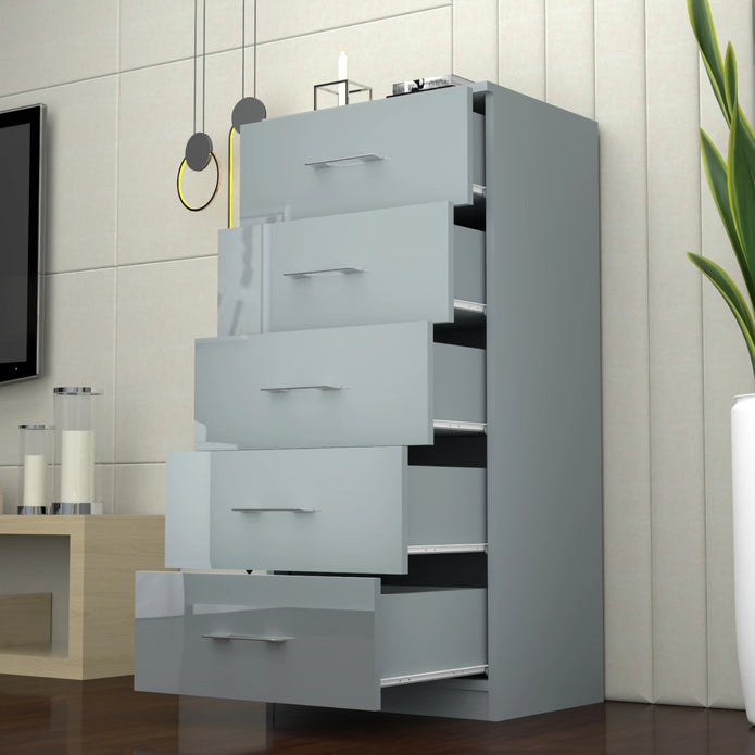 5 Tier High Gloss Chest of Drawers with Handles.