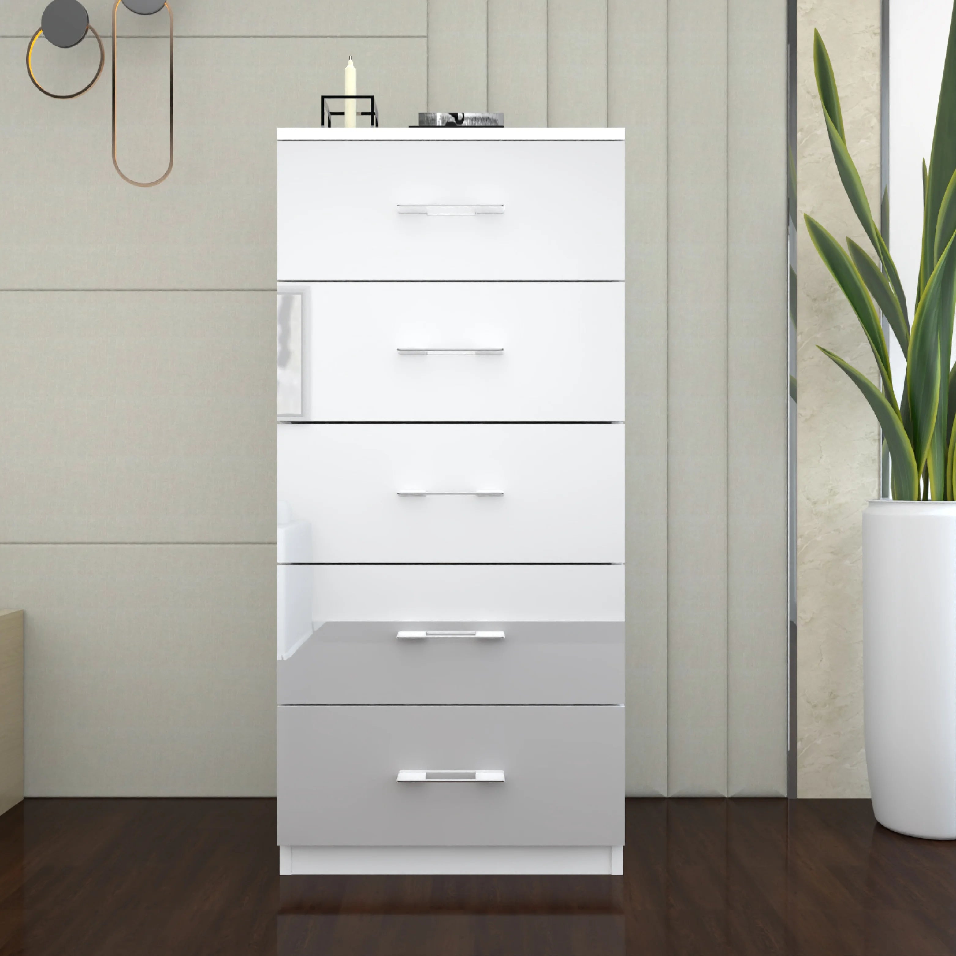 Urban Furnishing Modern 5-Deep Drawer Slim & Tall Chest 60cm