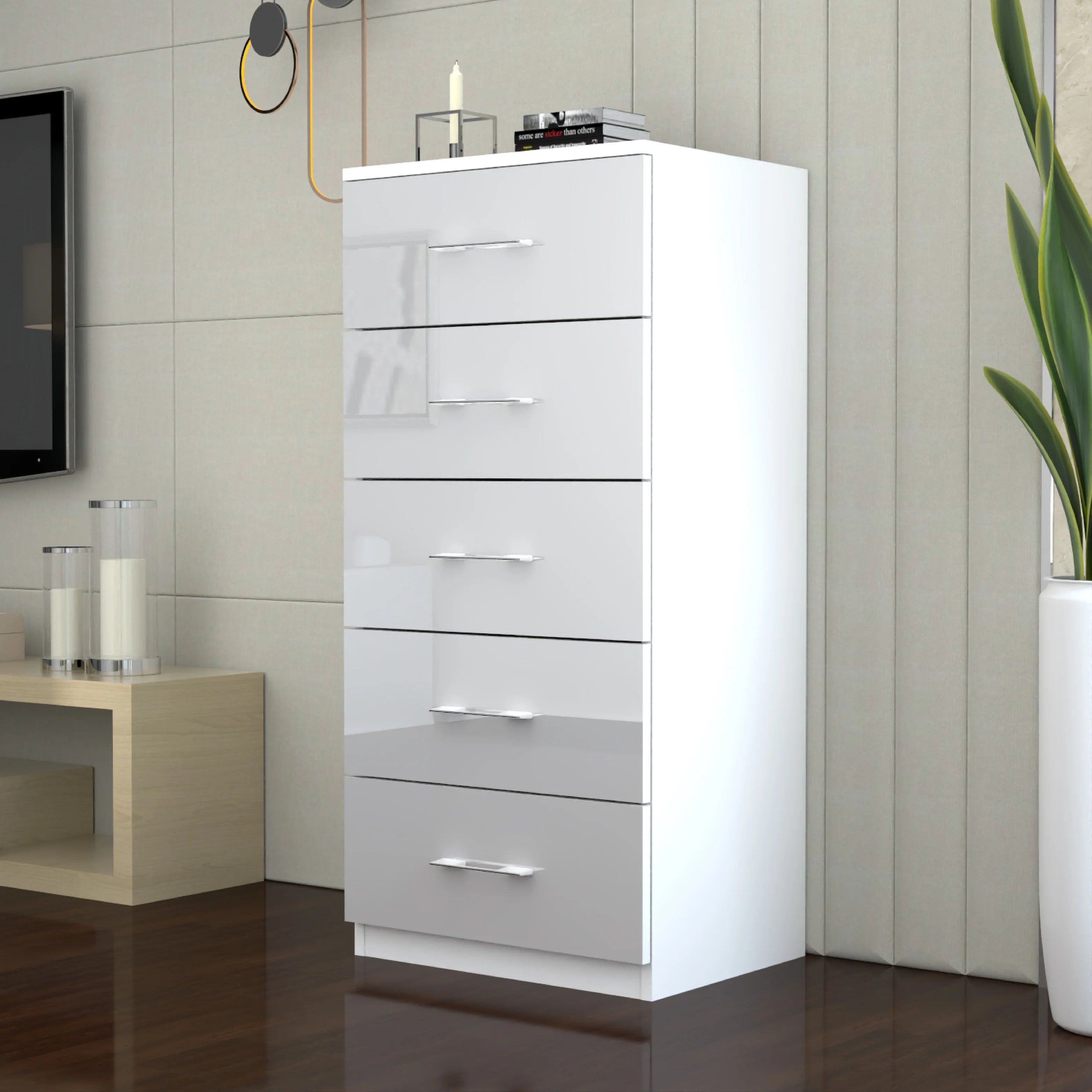 Urban Furnishing Modern 5-Deep Drawer Slim & Tall Chest 60cm