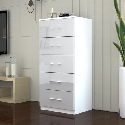 5 Tier High Gloss Chest of Drawers with Handles.