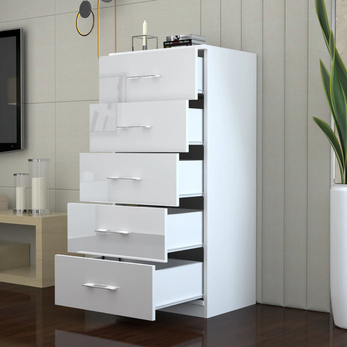 5 Tier High Gloss Chest of Drawers with Handles.