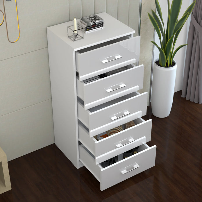 5 Tier High Gloss Chest of Drawers with Handles.