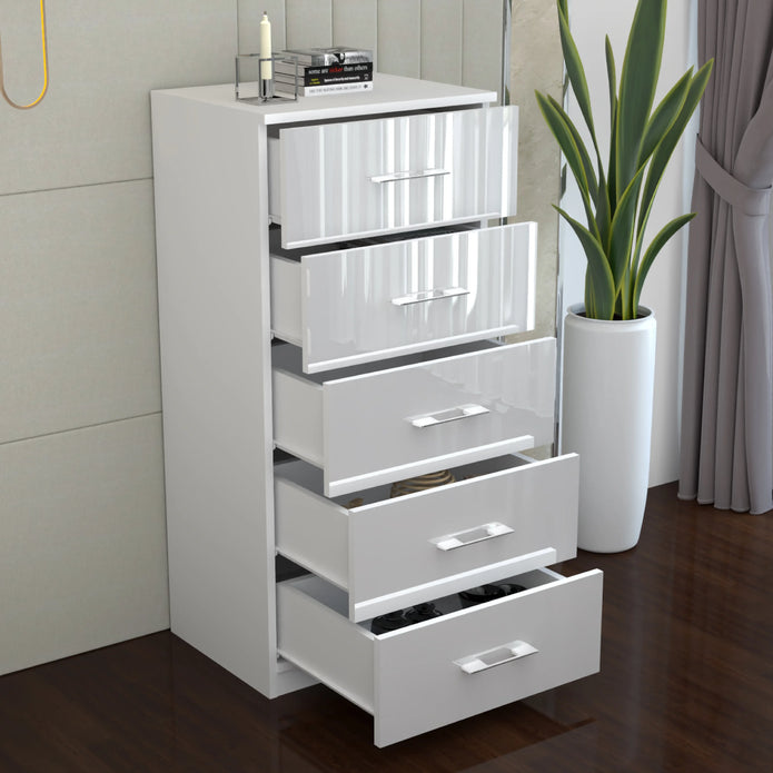 5 Tier High Gloss Chest of Drawers with Handles.