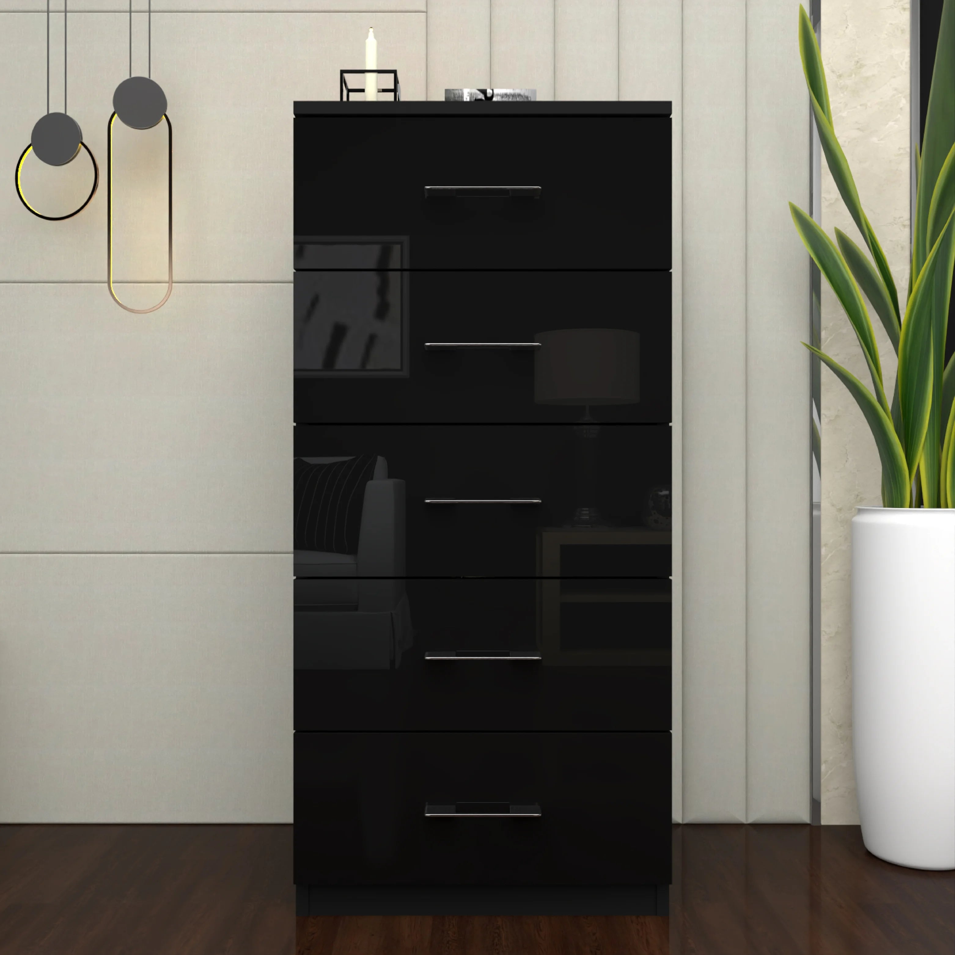 Urban Furnishing Modern 5-Deep Drawer Slim & Tall Chest 80cm