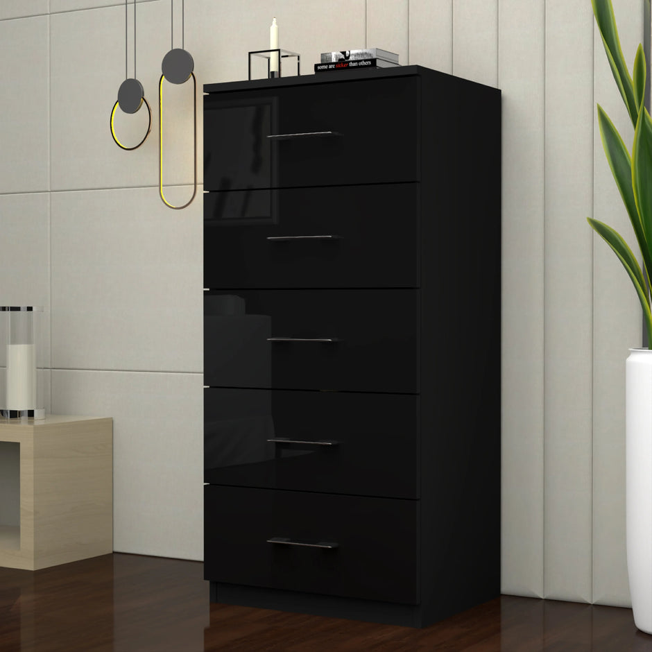 Urban Furnishing Modern 5-Deep Drawer Slim & Tall Chest 80cm