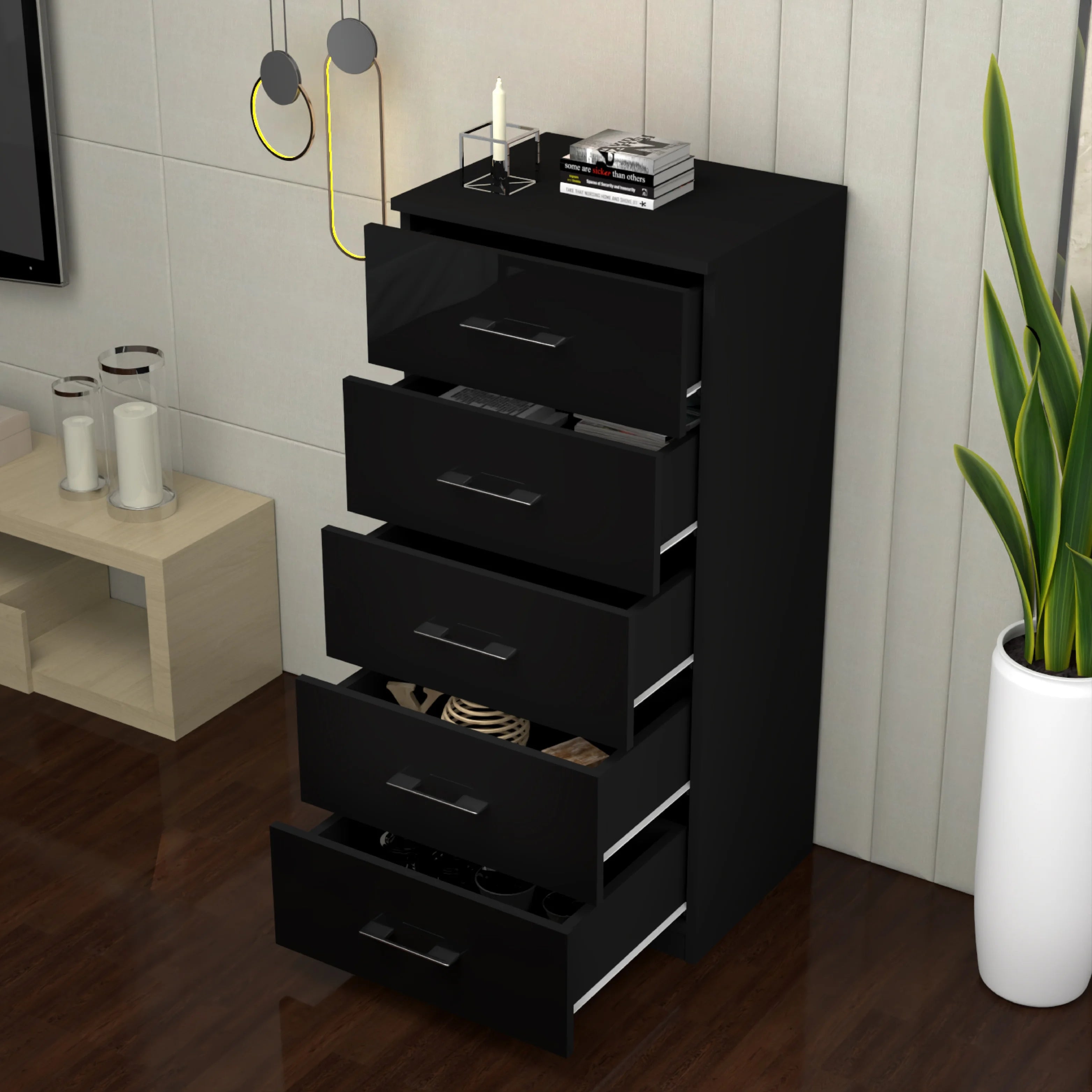 Urban Furnishing Modern 5-Deep Drawer Slim & Tall Chest 60cm
