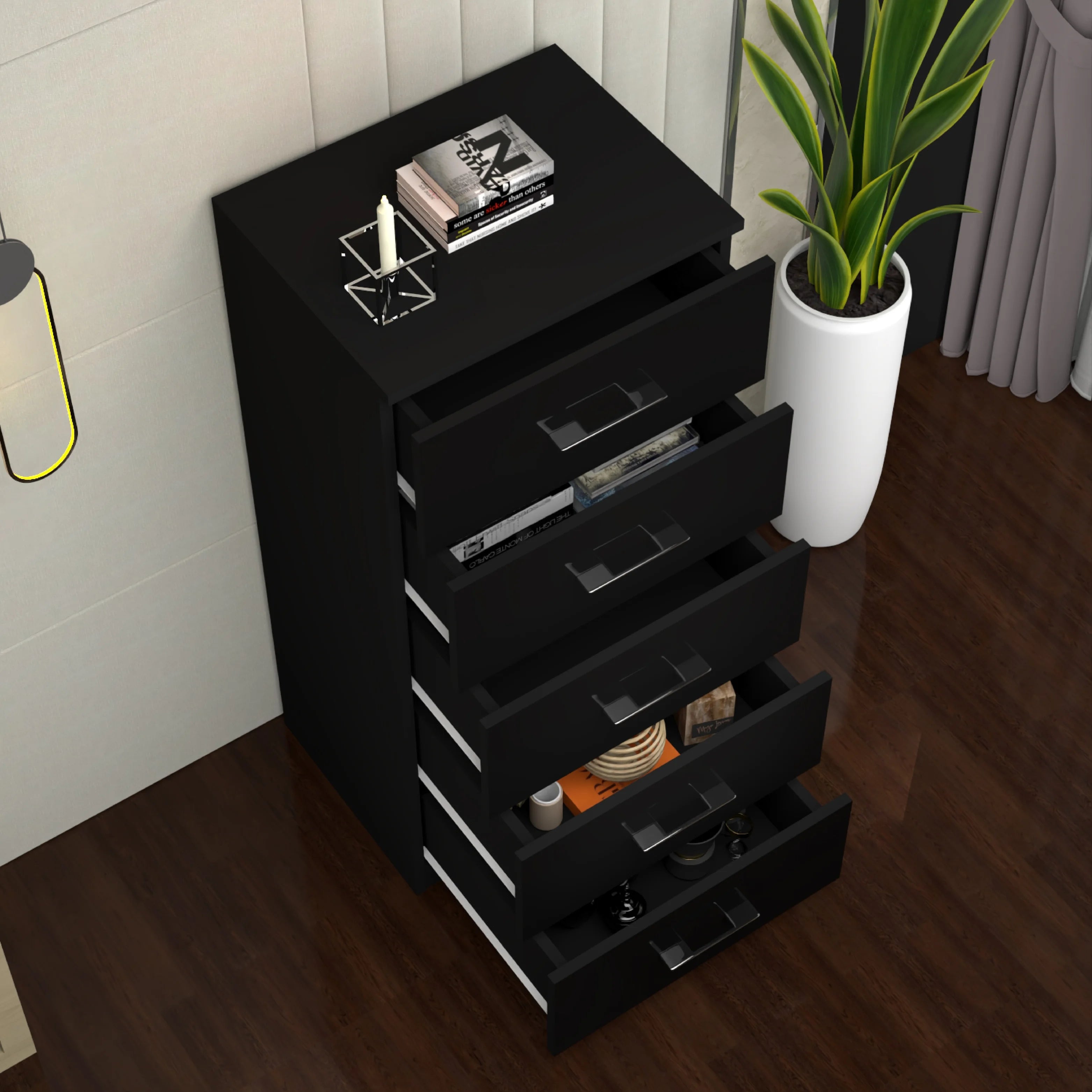 Urban Furnishing Modern 5-Deep Drawer Slim & Tall Chest 60cm