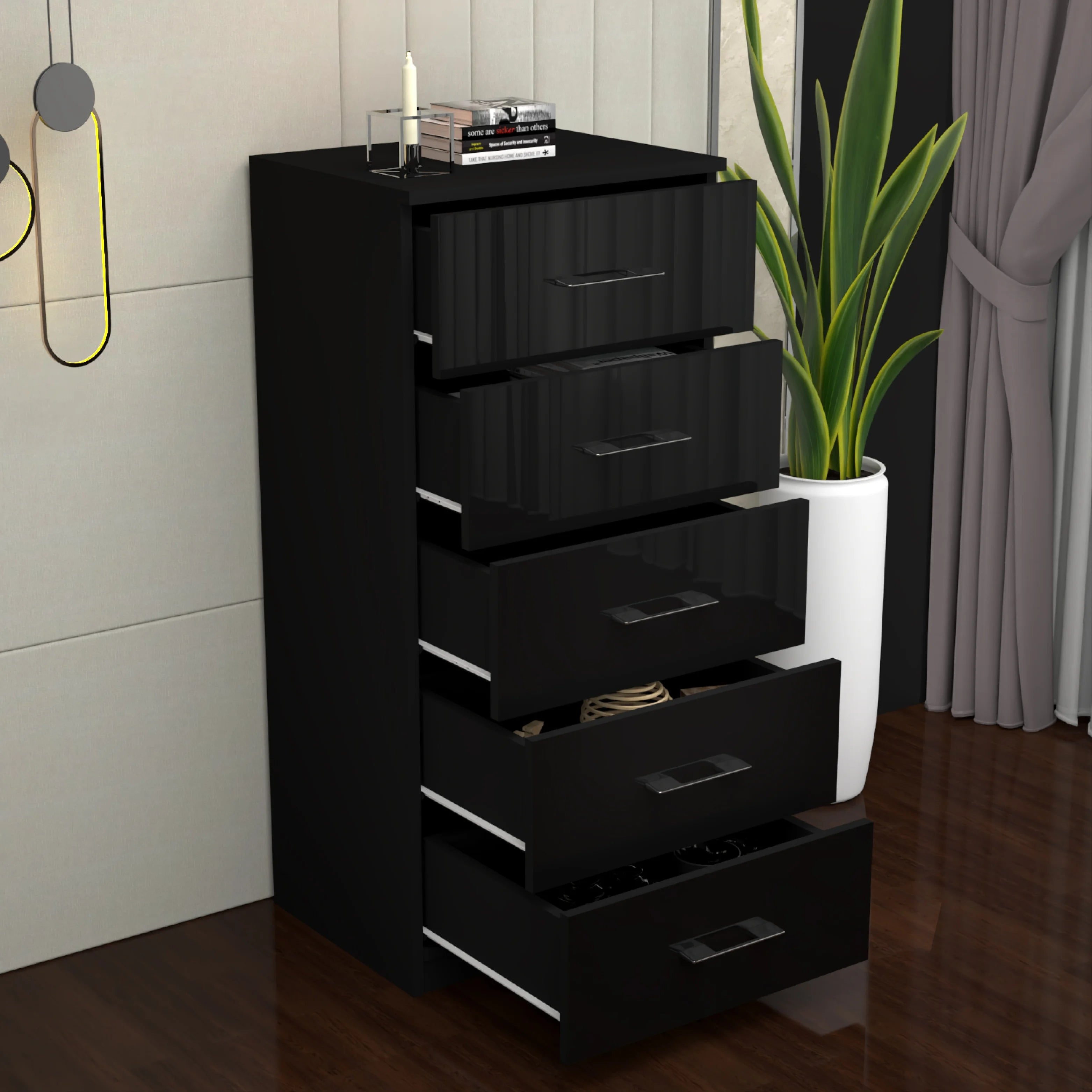 Urban Furnishing Modern 5-Deep Drawer Slim & Tall Chest 60cm