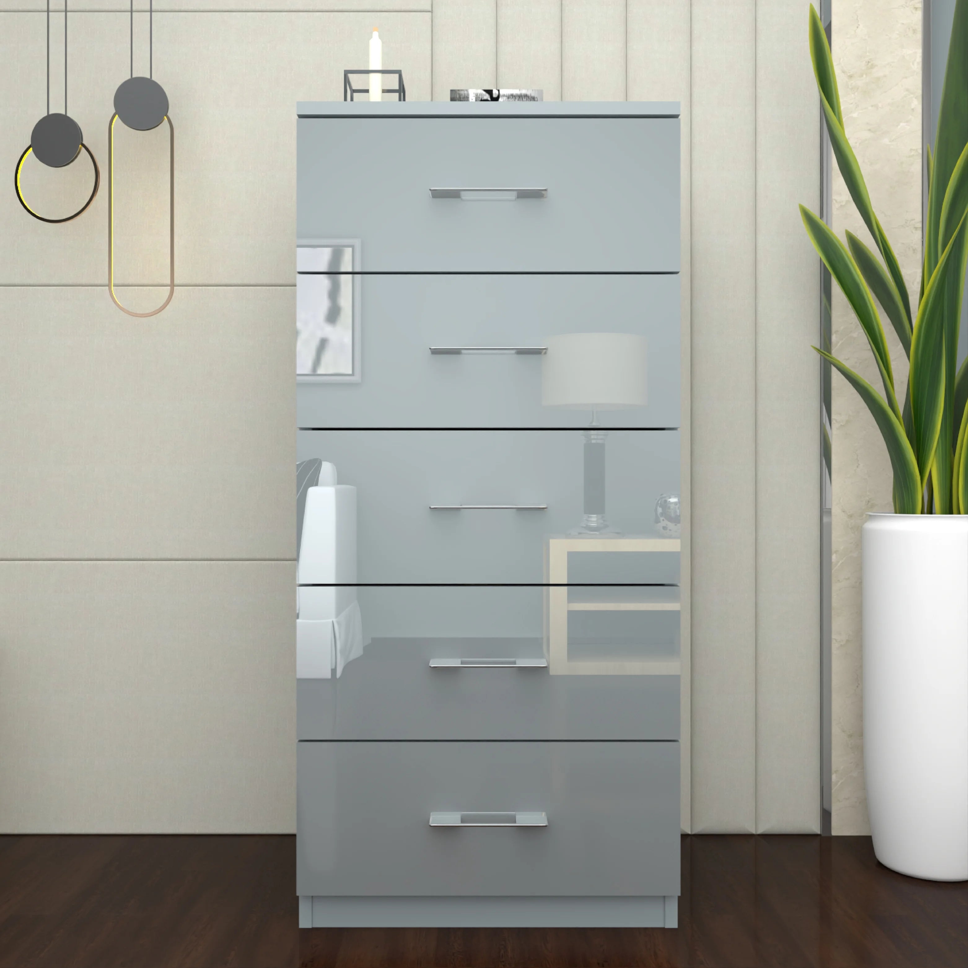 Urban Furnishing Modern 5-Deep Drawer Slim & Tall Chest 60cm