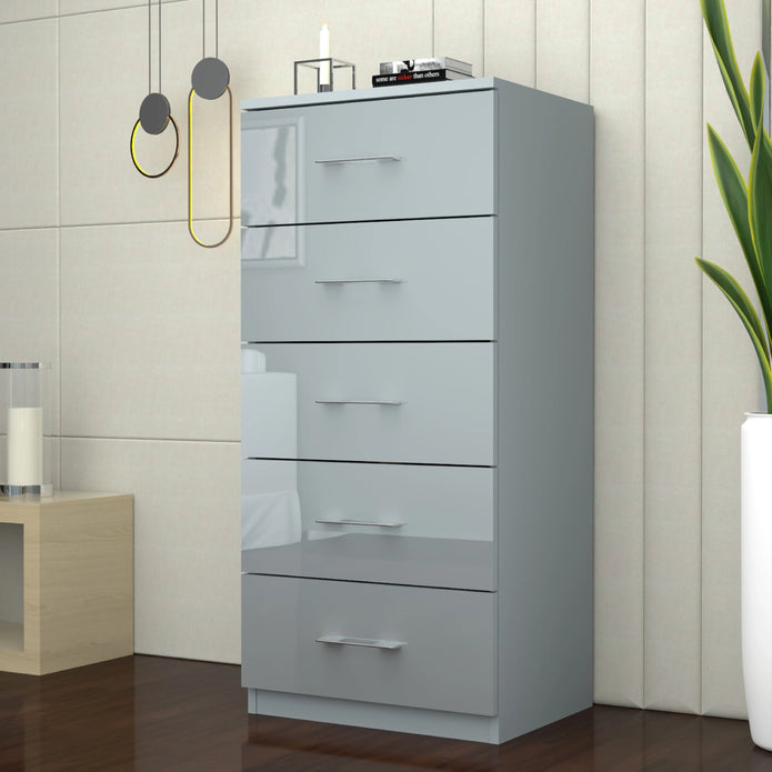 5 Tier High Gloss Chest of Drawers with Handles.