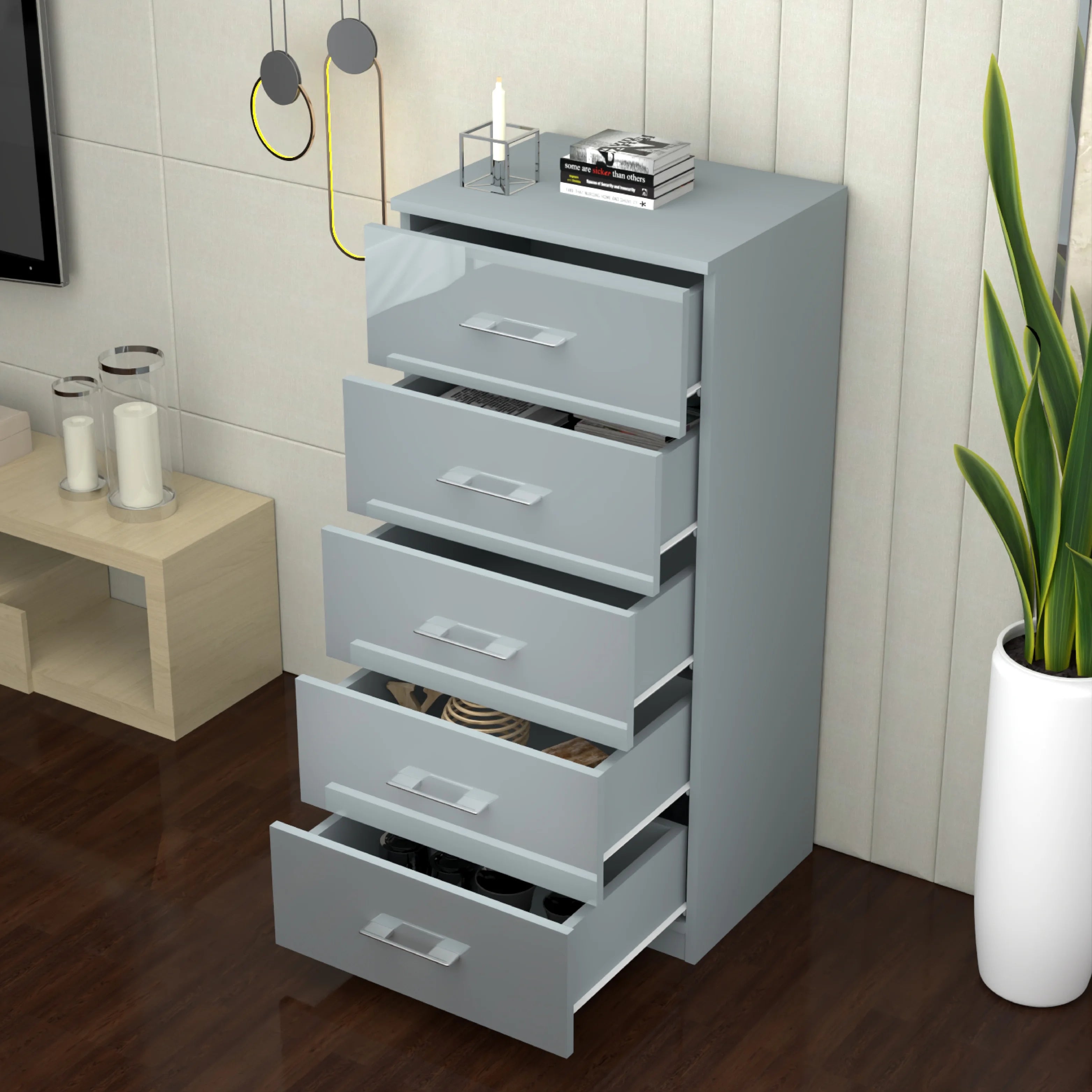 Urban Furnishing Modern 5-Deep Drawer Slim & Tall Chest 60cm