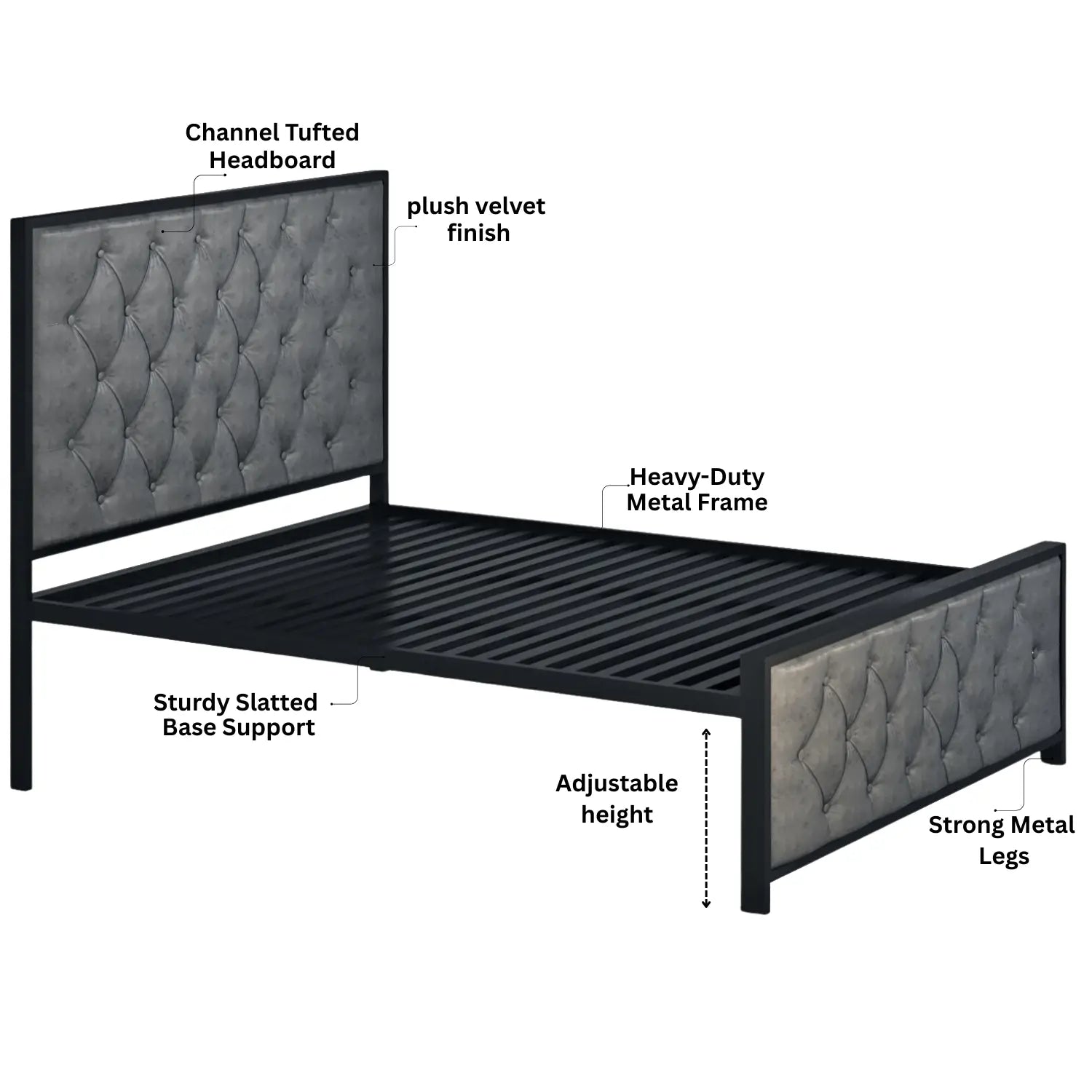 German Metal Bed | COLOR: Gray | SIZE: Single, Small/Double, Double, King 