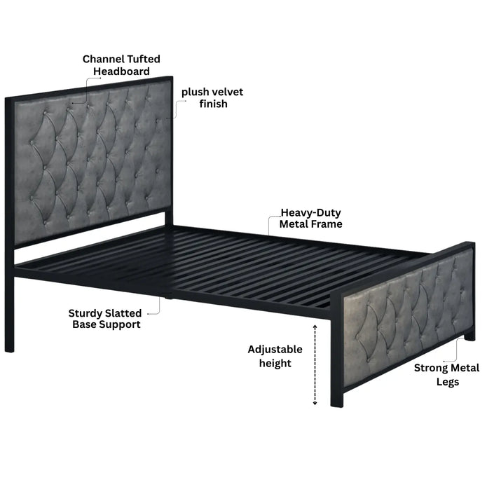 German Metal Bed | COLOR: Gray | SIZE: Single, Small/Double, Double, King 