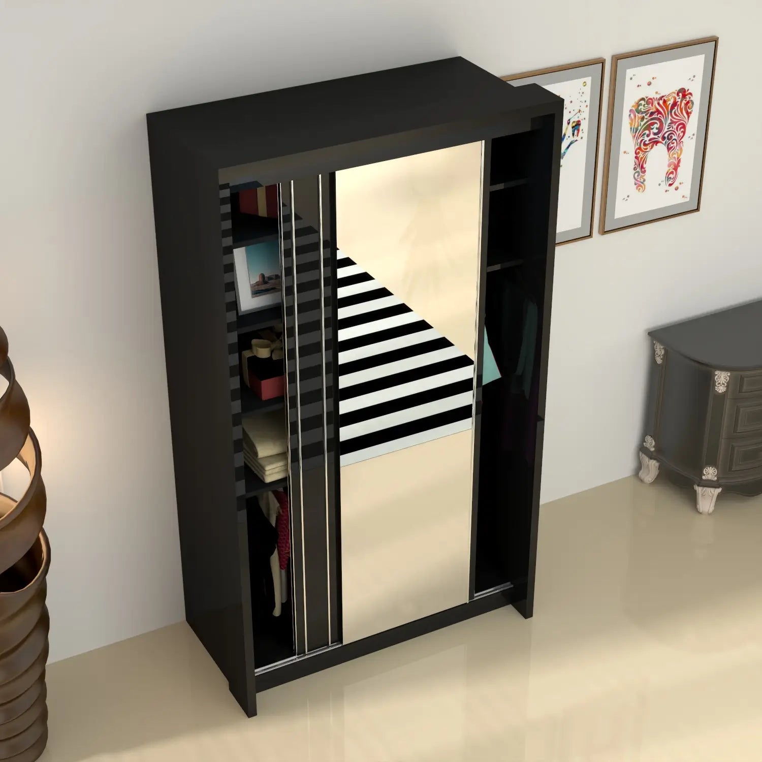 Porto 2 Doors Wardrobe | COLOR: Black | SIZE: 125cm