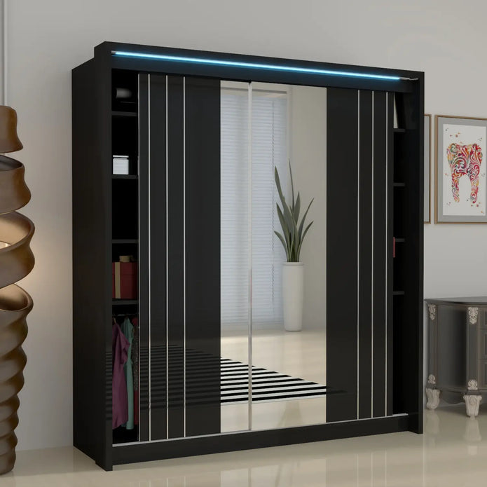 Porto 2 Doors Wardrobe | COLOR: Black | SIZE: 165cm