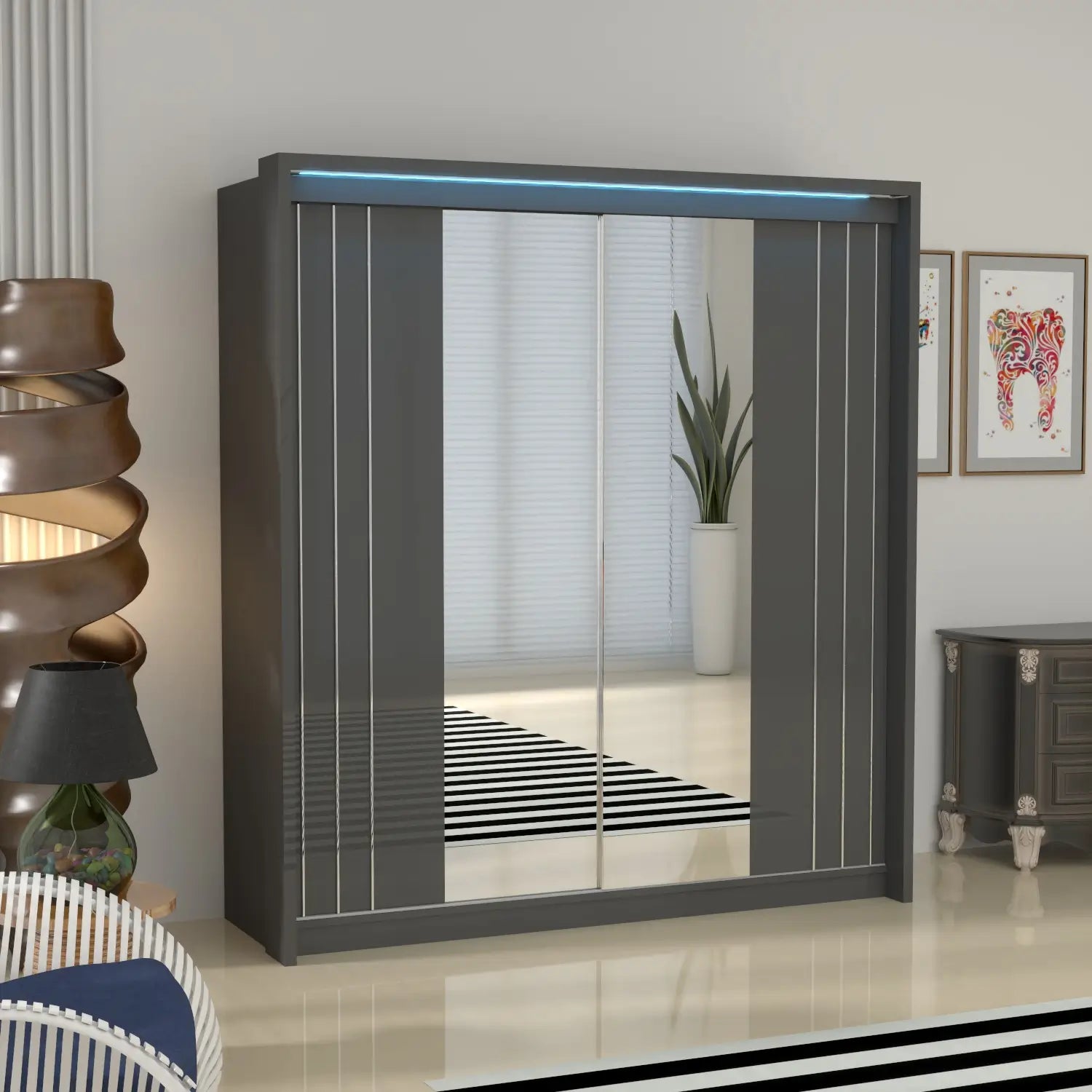 Porto 2 Doors Wardrobe | COLOR: Dark Gray | SIZE: 165cm