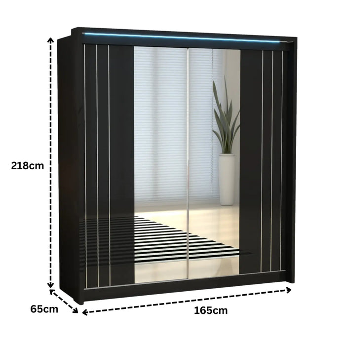 Porto 2 Doors Wardrobe | COLOR: Black | SIZE: 165cm