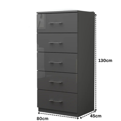 Riga 5 Drawers Chest | COLOR: Dark Grey | SIZE: 60cm , 80cm 