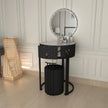 Round LED Mirror Dressing Table With Padded Stool
