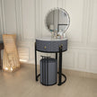 Round LED Mirror Dressing Table With Padded Stool