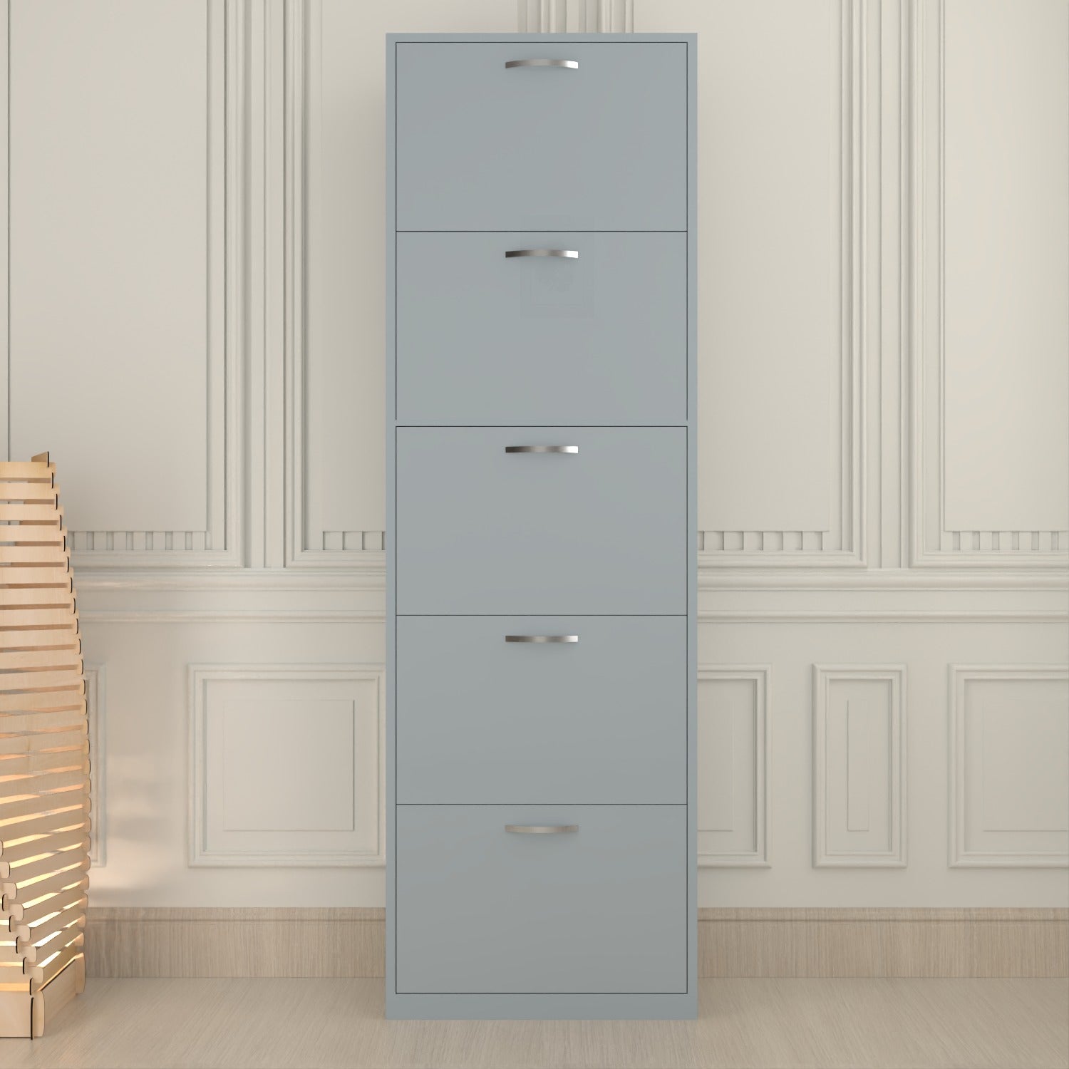 Modern 5 Tier White High Gloss Shoes Cabinet,Footwear Organizer