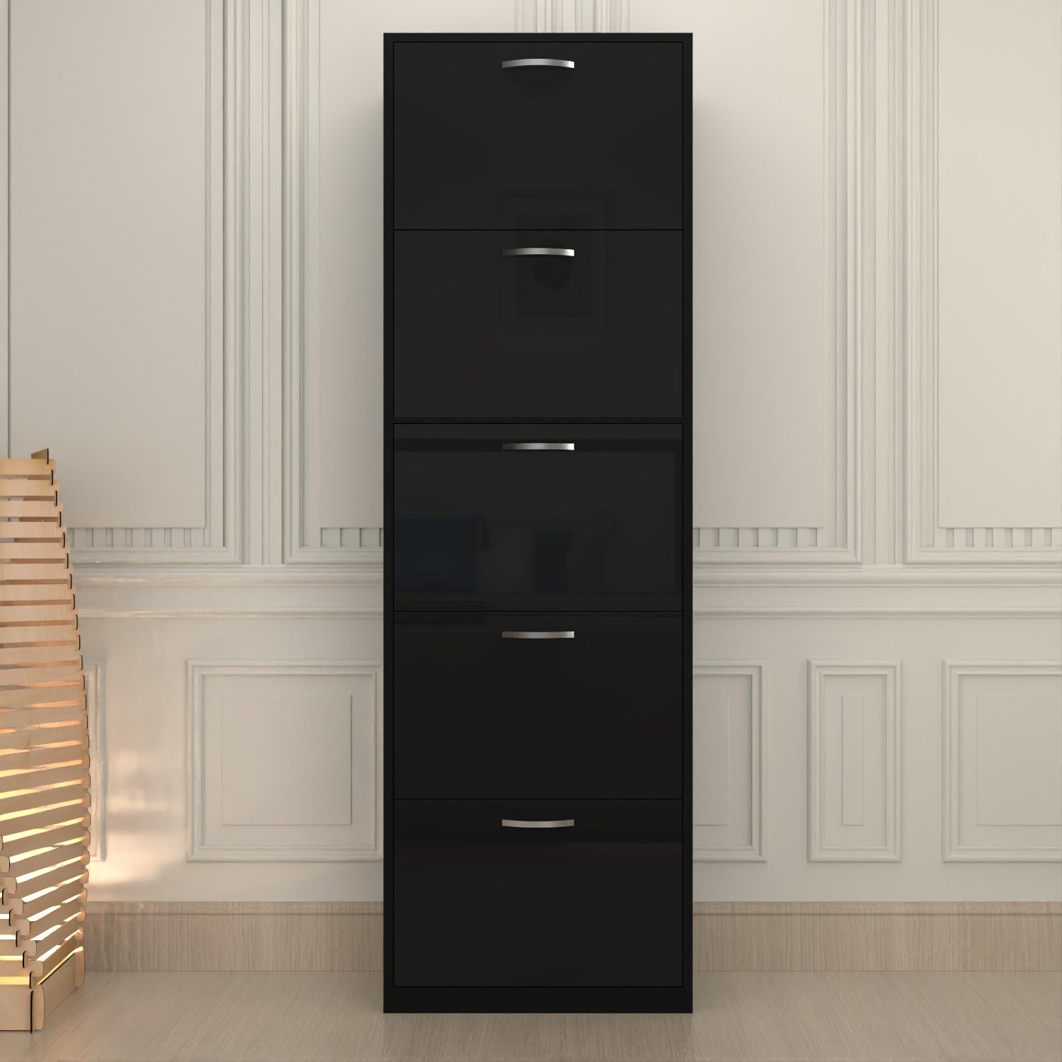 Modern 5 Tier White High Gloss Shoes Cabinet,Footwear Organizer