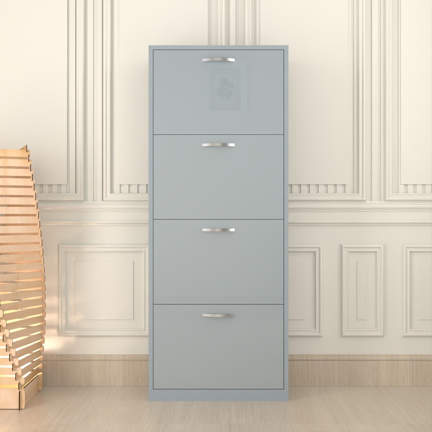 Modern 4 Tier White High Gloss Shoes Cabinet,Footwear Organizer