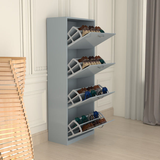Modern 4 Tier White High Gloss Shoes Cabinet,Footwear Organizer