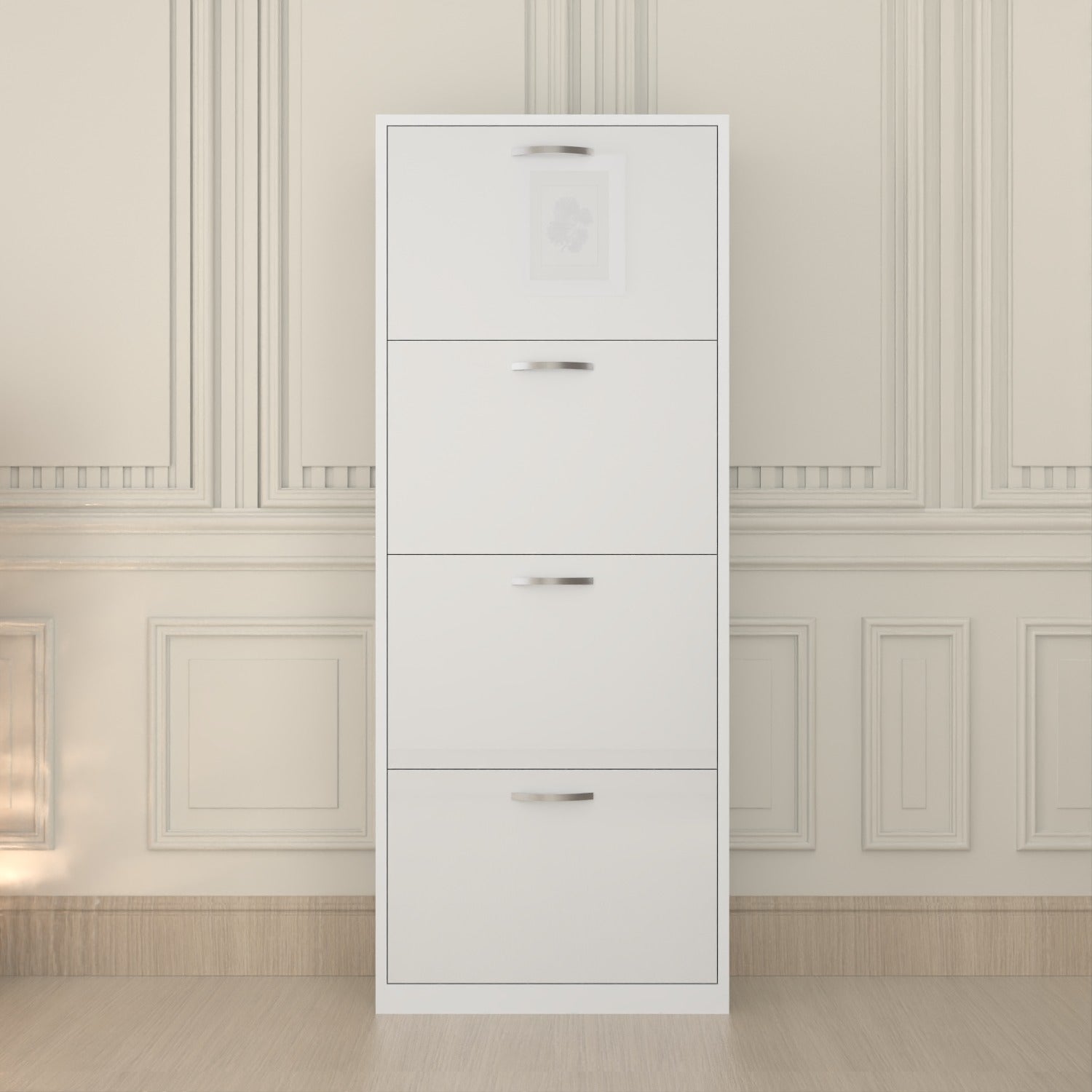 Modern 4 Tier White High Gloss Shoes Cabinet,Footwear Organizer