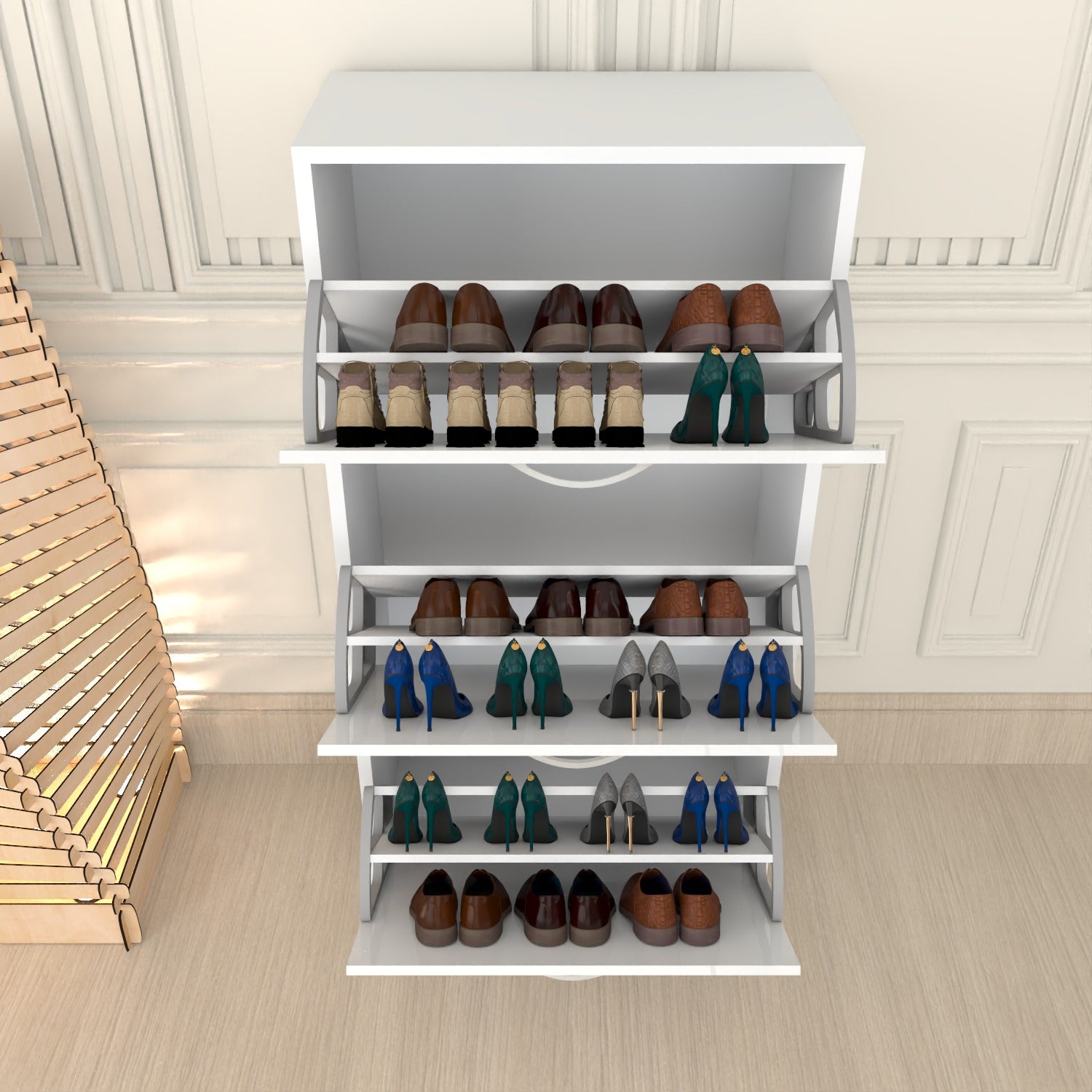 Modern 3 Tier White High Gloss Shoes Cabinet,Footwear Organizer