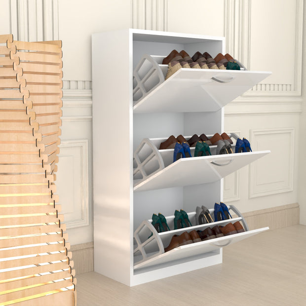 Modern 3 Tier White High Gloss Shoes Cabinet,Footwear Organizer