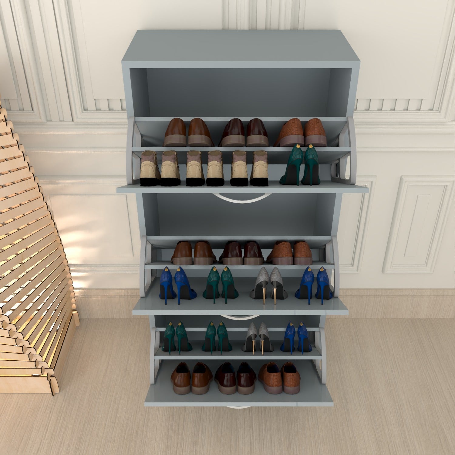 Modern 3 Tier White High Gloss Shoes Cabinet,Footwear Organizer