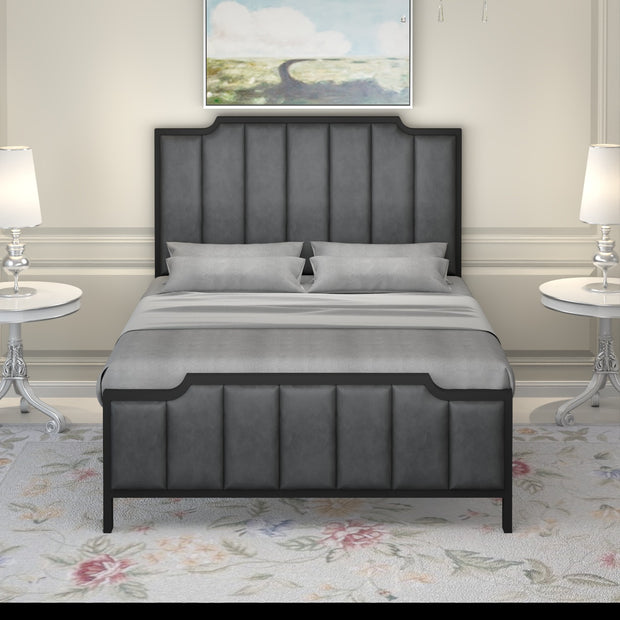 URBAN FURNISHING Modern Metal Bed Frame with Vertical Pannels Design, Upholstered Headboard, Footboard & Welded Base