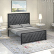 Elegant Button-Tufted Upholstered Metal Bed.