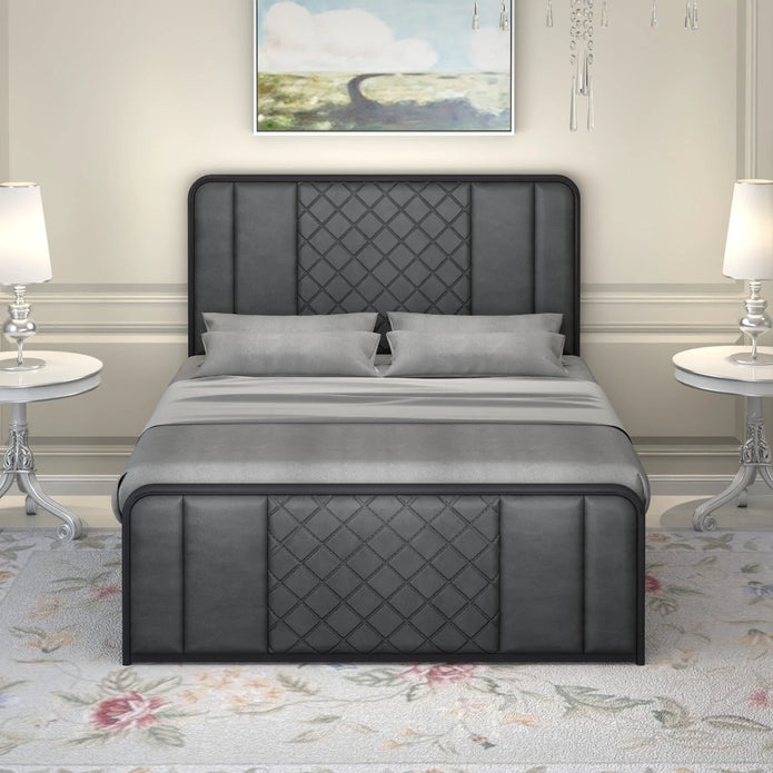Elegant Channel-Tufted Upholstered Metal Bed.