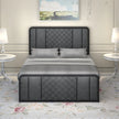 Elegant Channel-Tufted Upholstered Metal Bed.