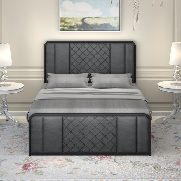 URBAN FURNISHING Modern Metal Bed Frame with Upholstered Headboard & Footboard – with Diamond Stitchin & Welded Base