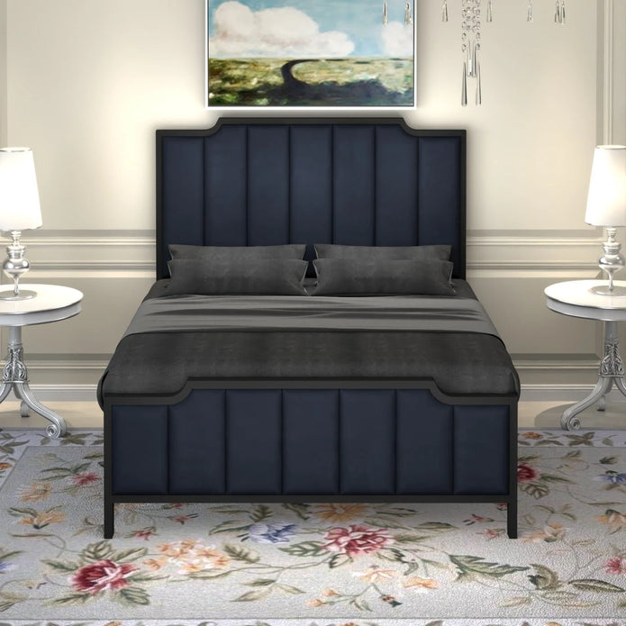 Modern Vertical Panel Upholstered Metal Bed Frame.