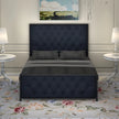 Elegant Button-Tufted Upholstered Metal Bed.