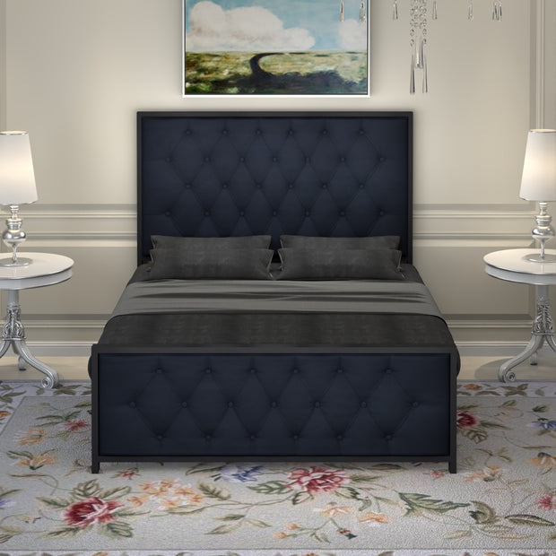 URBAN FURNISHING Modern Metal Bed Frame with Tufted Upholstered Headboard & Footboard – Diamond Button Design & Welded Base