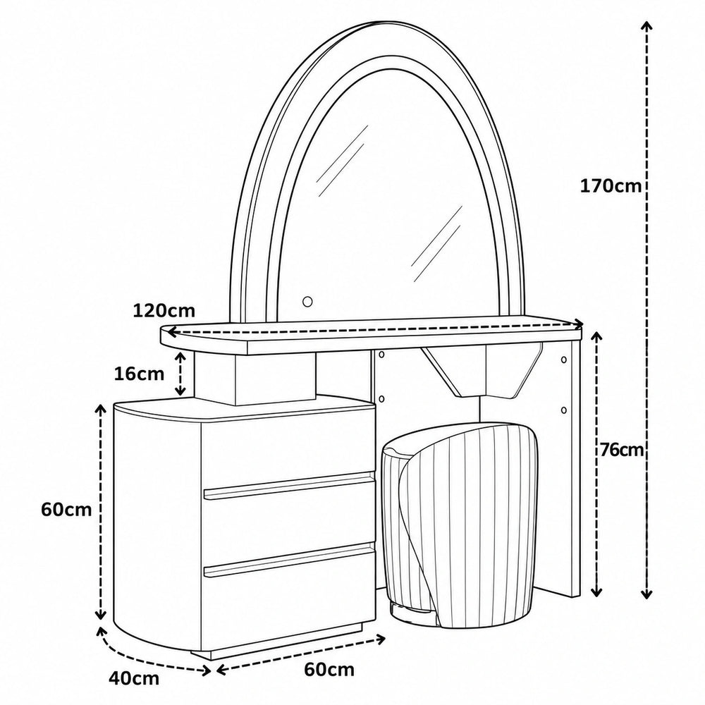 Bellagio Dressing Table Dimensions & Specs