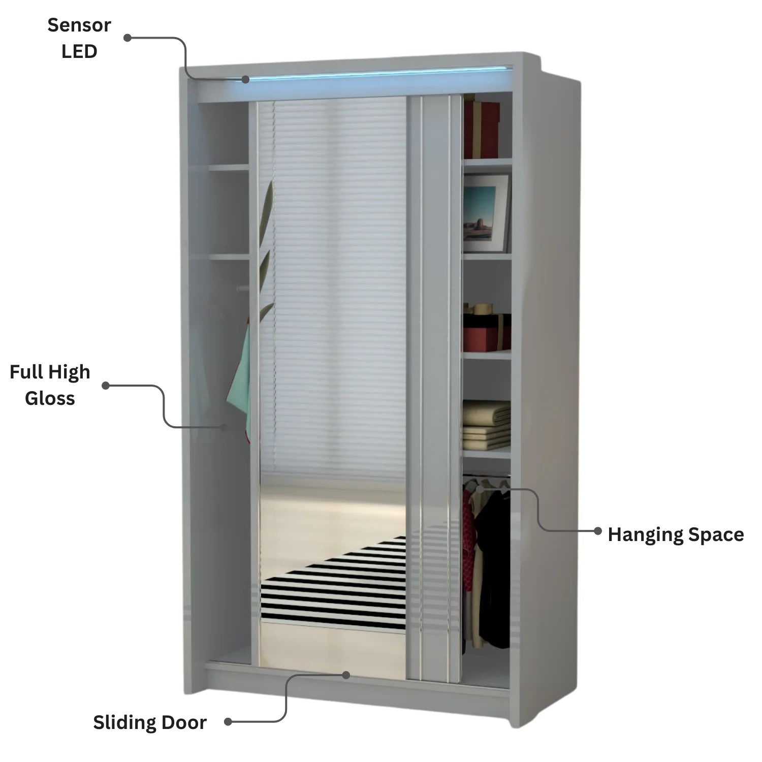 Porto 2 Doors Wardrobe | COLOR: Grey | SIZE: 125cm