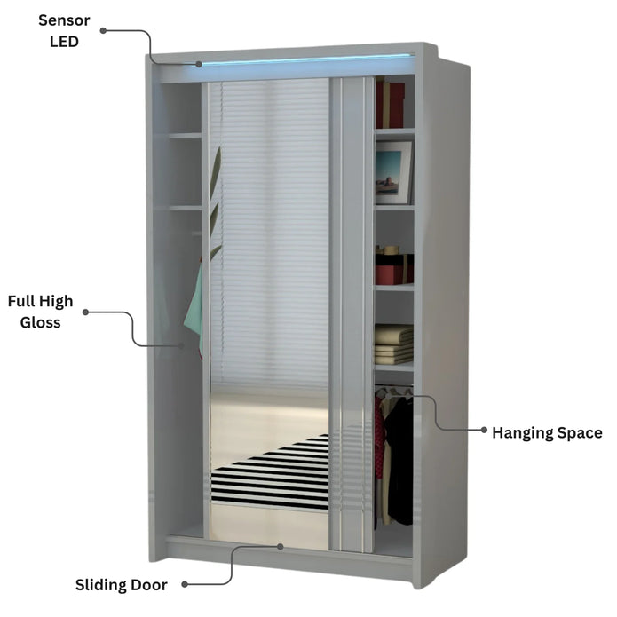 Porto 2 Doors Wardrobe | COLOR: Grey | SIZE: 125cm
