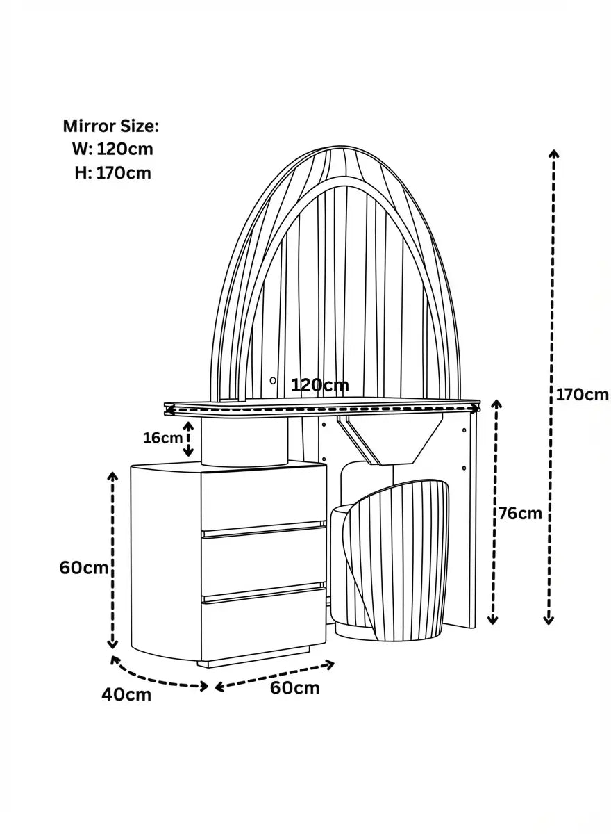 Bellagio Dressing Table Dimensions & Specs