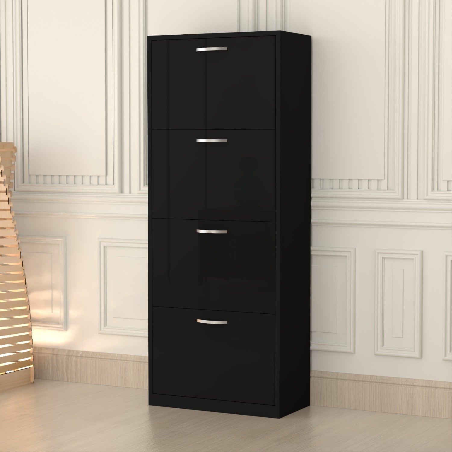Modern 4 Tier White High Gloss Shoes Cabinet,Footwear Organizer