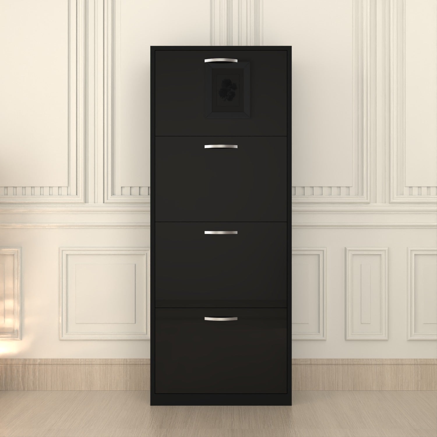 Modern 4 Tier White High Gloss Shoes Cabinet,Footwear Organizer