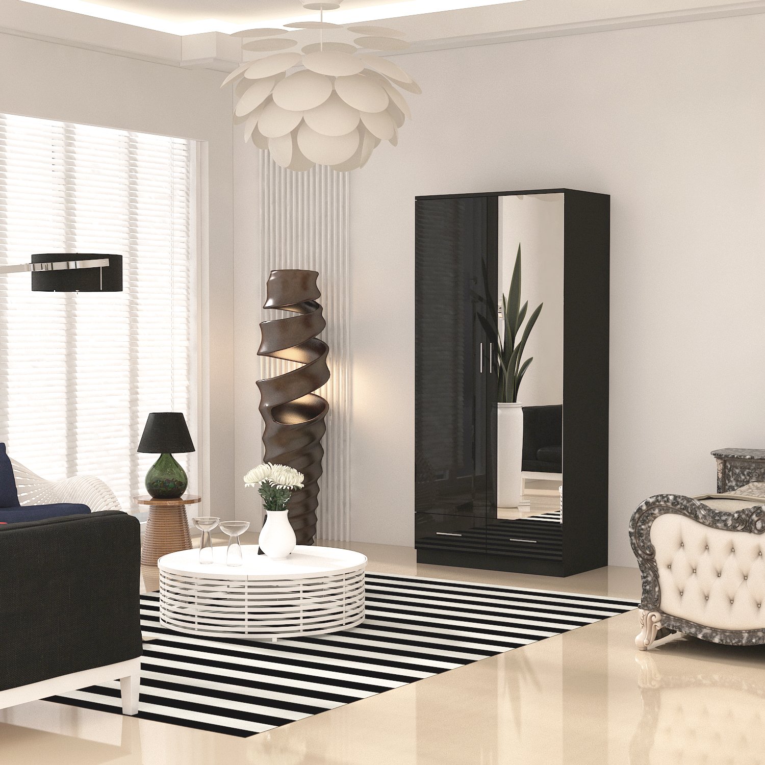 URBAN FURNISHING High Gloss 2 Door Wardrobe for Bedroom