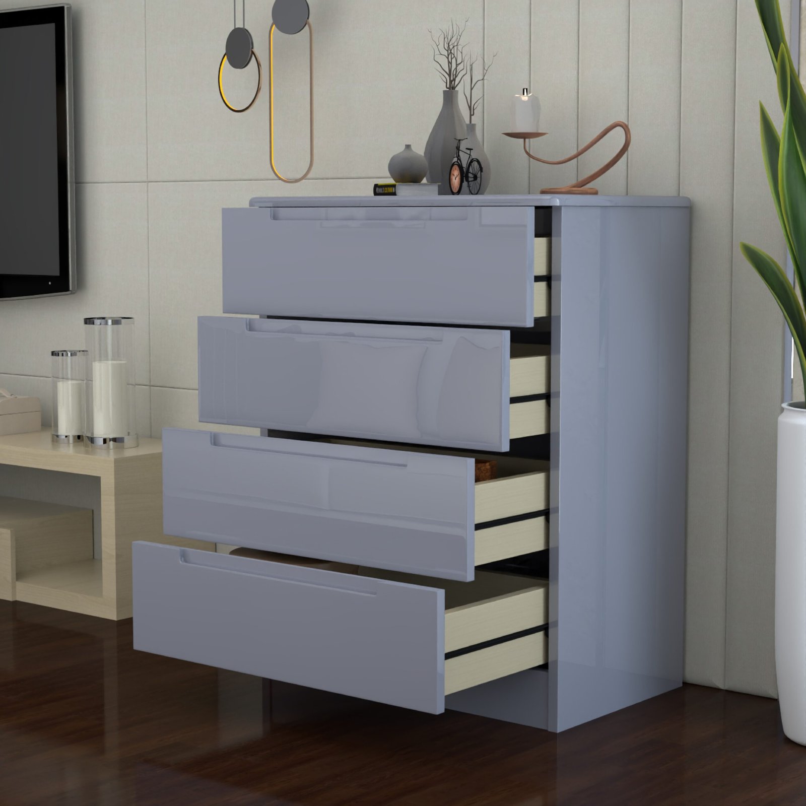 URBAN FURNISHING Modern 4-Deep Drawer Chest 50D x 80W x 105H
