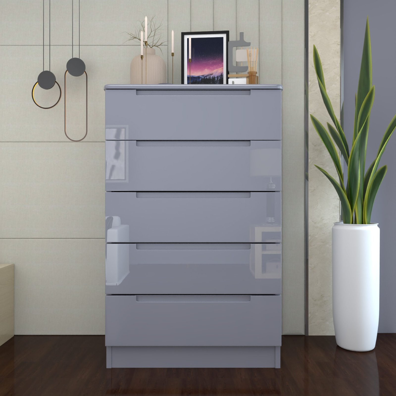 URBAN FURNISHING Modern 5-Deep Drawer Chest 50D x 80W x 129H